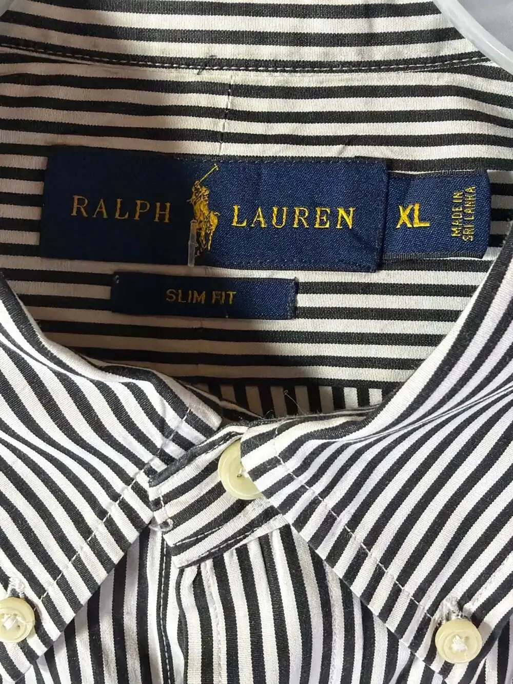 Ralph Lauren Black and White Striped Slim Fit Button Down Long Sleeve Shirt